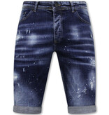 Local Fanatic Män Paint Splatter Stonewashed Short - Slim Fit -1077- Blå