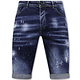 Män Paint Splatter Stonewashed Short - Slim Fit -1077- Blå