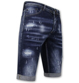 Local Fanatic Män Paint Splatter Stonewashed Short - Slim Fit -1077- Blå