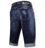 Local Fanatic Män Paint Splatter Stonewashed Short - Slim Fit -1077- Blå