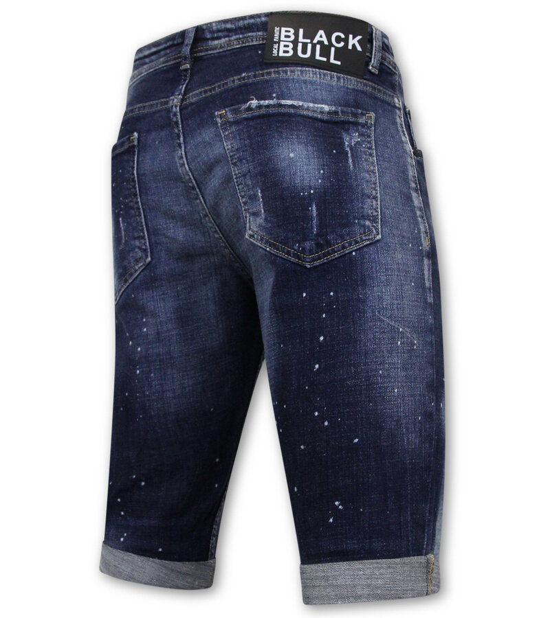 Local Fanatic Män Paint Splatter Stonewashed Short - Slim Fit -1077- Blå