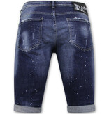 Local Fanatic Män Paint Splatter Stonewashed Short - Slim Fit -1077- Blå Local Fanatic Män Paint Splatter Stonewashed Short - Slim Fit -1077- Blå