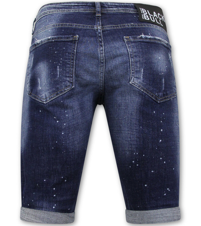 Local Fanatic Män Paint Splatter Stonewashed Short - Slim Fit -1077- Blå