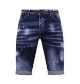 Local Fanatic Män Paint Splatter Stonewashed Short - Slim Fit -1077- Blå