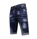 Local Fanatic Män Paint Splatter Stonewashed Short - Slim Fit -1077- Blå