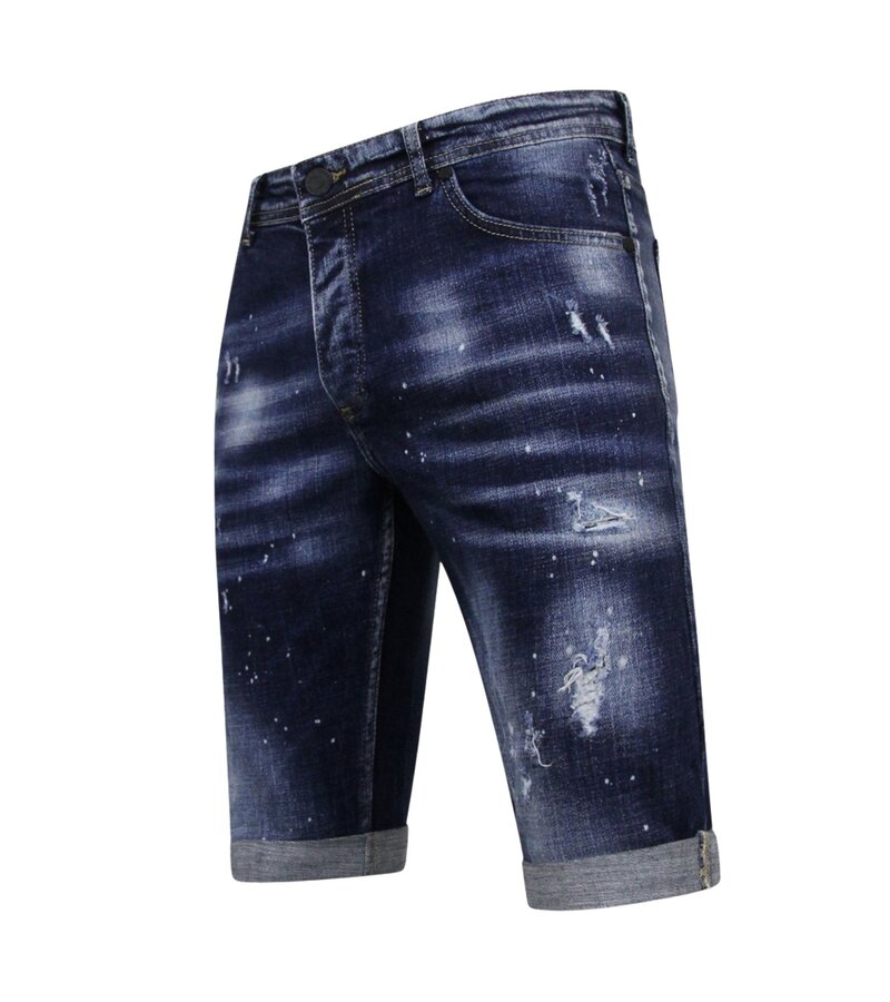 Local Fanatic Män Paint Splatter Stonewashed Short - Slim Fit -1077- Blå