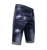 Local Fanatic Män Paint Splatter Stonewashed Short - Slim Fit -1077- Blå