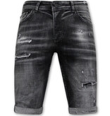 Local Fanatic Stonewashed Ripped Men's Short - Slim Fit -1085- Svart