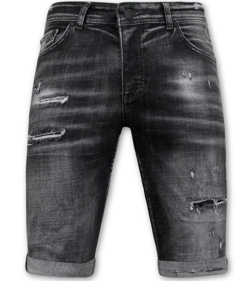 Local Fanatic Stonewashed Ripped Men's Short - Slim Fit -1085- Svart