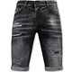 Stonewashed Ripped Men's Short - Slim Fit -1085- Svart