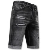 Local Fanatic Stonewashed Ripped Men's Short - Slim Fit -1085- Svart