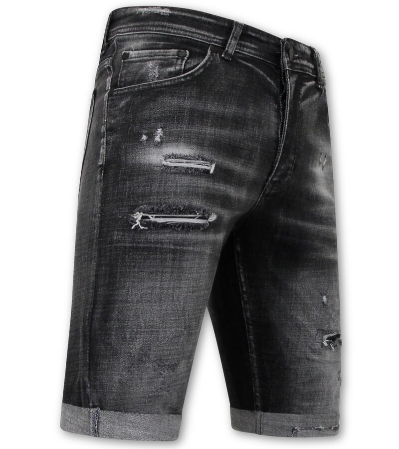 Local Fanatic Stonewashed Ripped Men's Short - Slim Fit -1085- Svart