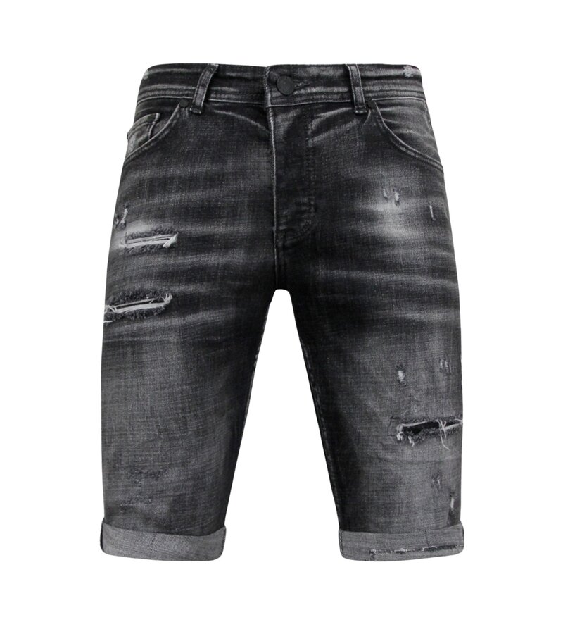 Local Fanatic Stonewashed Ripped Men's Short - Slim Fit -1085- Svart