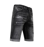 Local Fanatic Stonewashed Ripped Men's Short - Slim Fit -1085- Svart