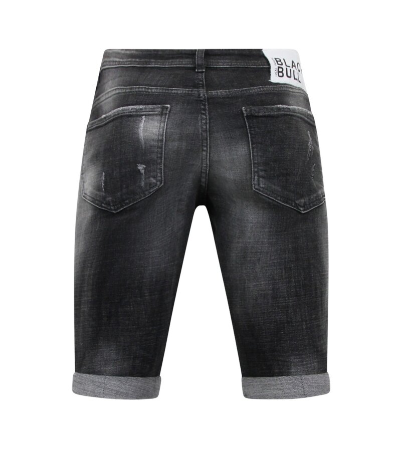 Local Fanatic Stonewashed Ripped Men's Short - Slim Fit -1085- Svart