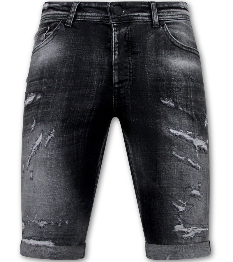 Local Fanatic Destroyed Shorts med Paint Splatter Herr Slim Fit -1086- Svart