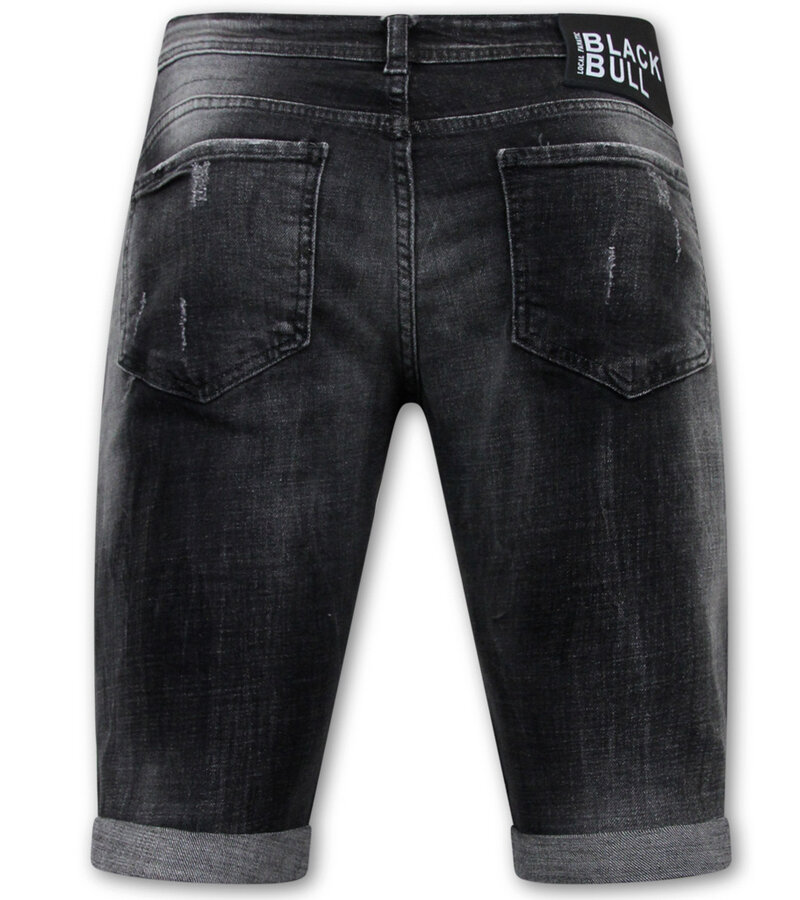 Local Fanatic Destroyed Shorts med Paint Splatter Herr Slim Fit -1086- Svart