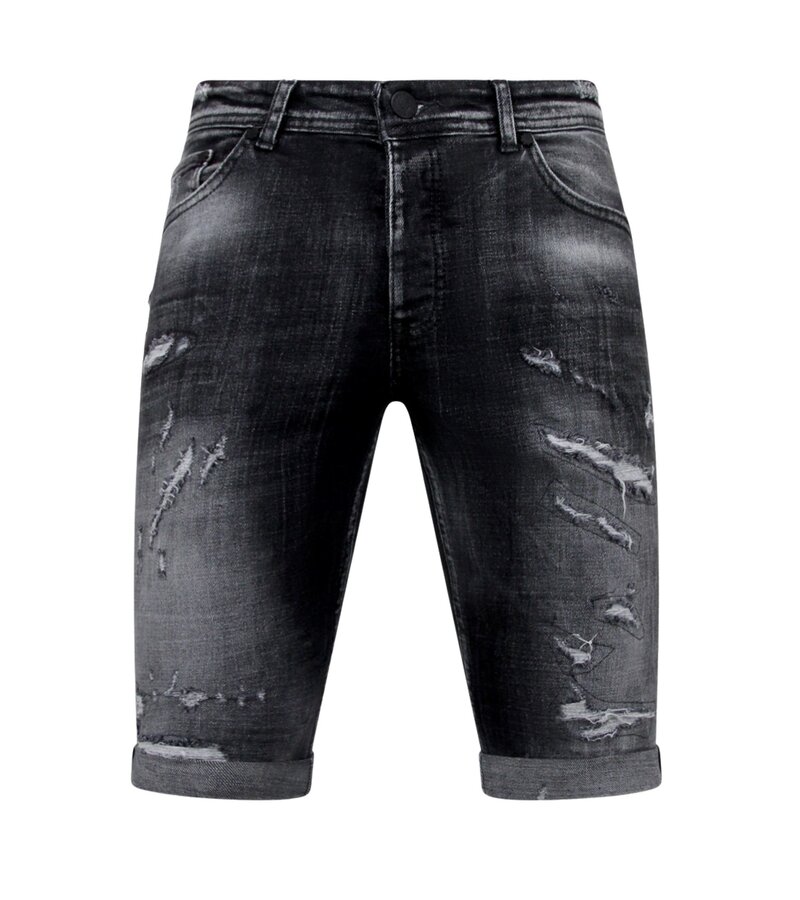 Local Fanatic Destroyed Shorts med Paint Splatter Herr Slim Fit -1086- Svart