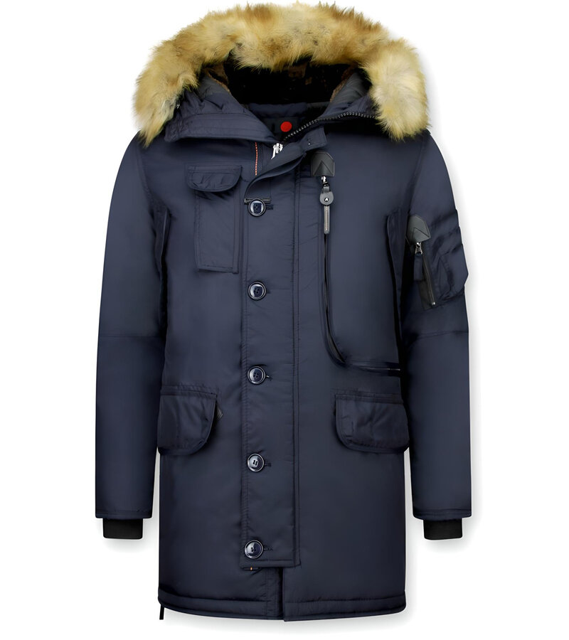 Just Key Vinterjackor Online Man - Fake Fur Collar Parka - Blå