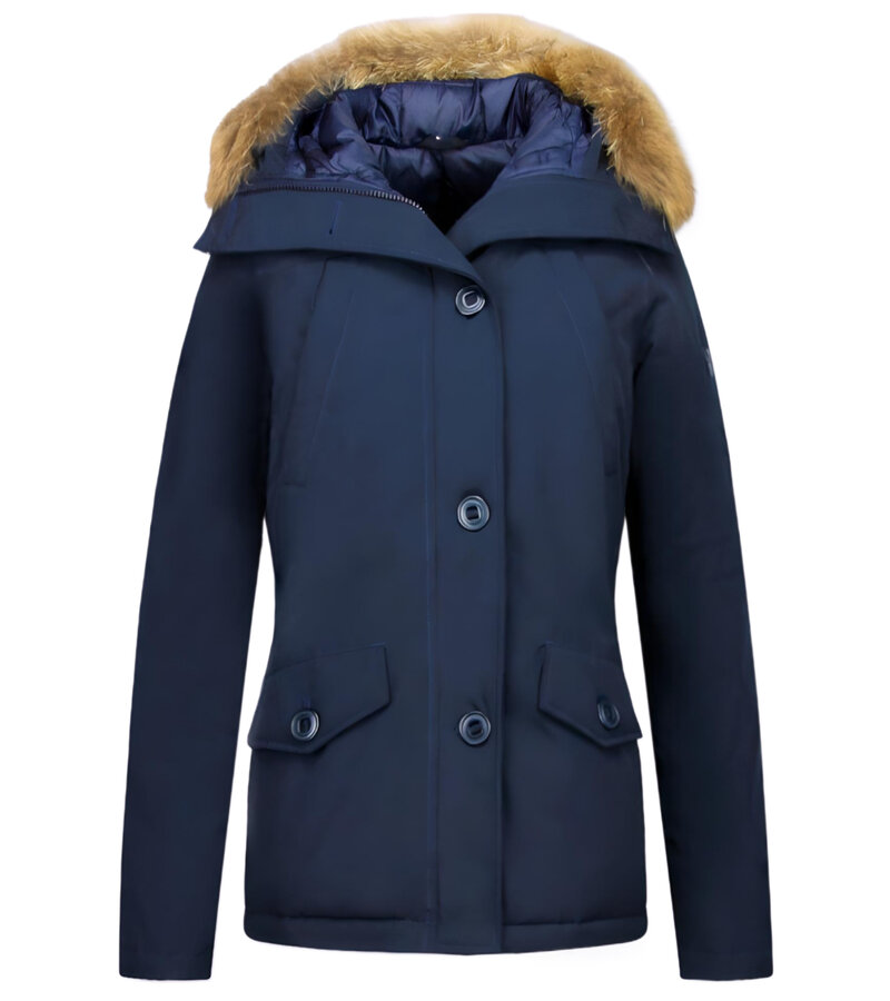 TheBrand Vinterjacka Kanada Kort - Parka Sidfickor Kvinnors  - 503B - Blå