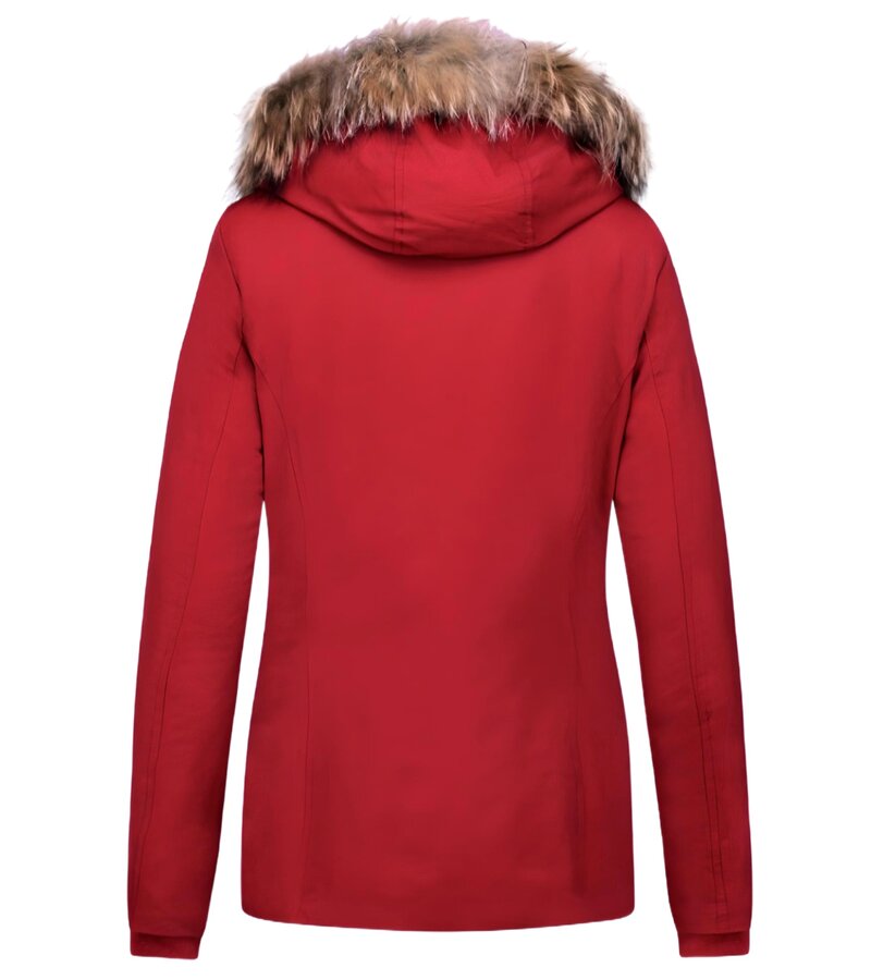 TheBrand Kvinnors Vinterjacka Kanada Kort - Parka Sidfickor - 503R - Röd