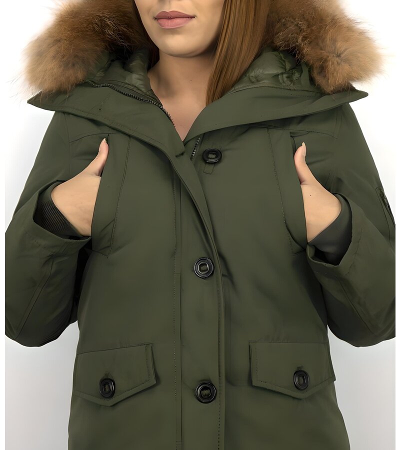 TheBrand Vinterjacka Kanada Kort - Kvinnors Parka Sidfickor - 503G - Grun