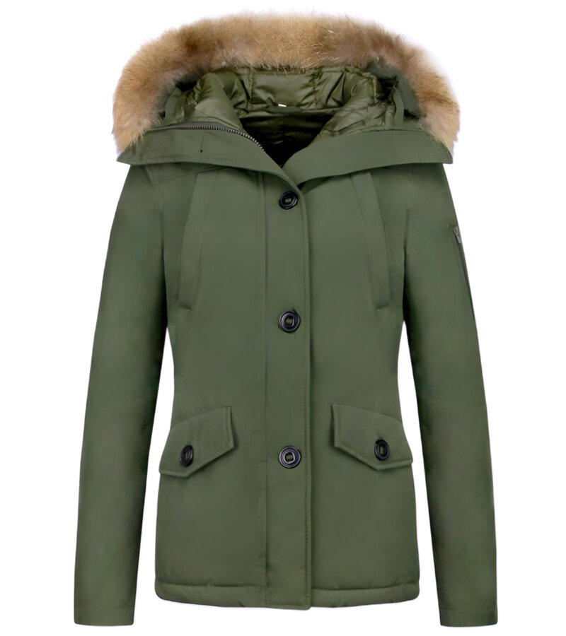 TheBrand Vinterjacka Kanada Kort - Kvinnors Parka Sidfickor - 503G - Grun