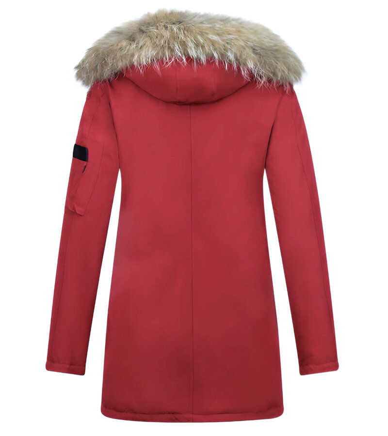 TheBrand Kvinnors Vinterjacka Kanada Lang - Parka Sidfickor - 505R - Röd