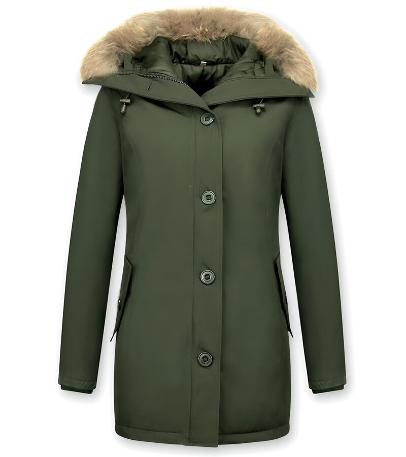 TheBrand Vinterjacka Kanada Lang - Kvinnors Parka Sidfickor - 505G - Grun