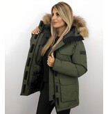 Matogla Vinterrock Medellängd - Damer  Pälskrage Parka - 7603G - Grön