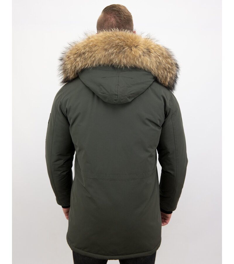 Enos Män vinter parka - Large Real Fur Collar - Grön