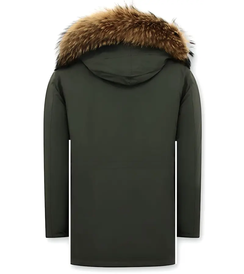 Enos Män vinter parka - Large Real Fur Collar - Grön