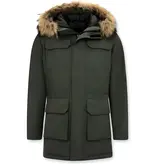 Enos Män vinter parka - Large Real Fur Collar - Grön