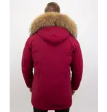 Enos Män Parka Vinterjacka - Large Real Fur Collar - Röd