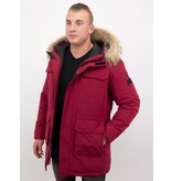 Enos Män Parka Vinterjacka - Large Real Fur Collar - Röd Enos Män Parka Vinterjacka - Large Real Fur Collar - Röd