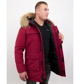 Enos Män Parka Vinterjacka - Large Real Fur Collar - Röd