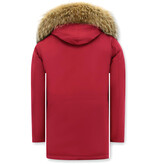 Enos Män Parka Vinterjacka - Large Real Fur Collar - Röd Enos Män Parka Vinterjacka - Large Real Fur Collar - Röd
