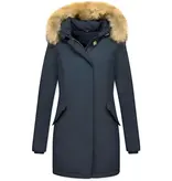 Matogla Pälsrock Med Stor Pälskrage - Damer Wooly Jacka Lang - WWL-B-P-B - Blå Matogla Pälsrock Med Stor Pälskrage - Damer Wooly Jacka Lang - WWL-B-P-B - Blå