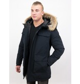 Enos Män Parka Vinterjacka - Large Real Fur Collar - Blå