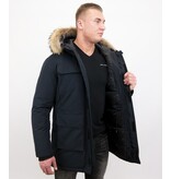 Enos Män Parka Vinterjacka - Large Real Fur Collar - Blå Enos Män Parka Vinterjacka - Large Real Fur Collar - Blå