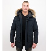 Enos Män Parka Vinterjacka - Large Real Fur Collar - Blå