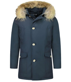 Enos Vinterjacka Herr -  Parkas Herr Vinter Jackor med Pälskrage - Jacka Herr - Blå