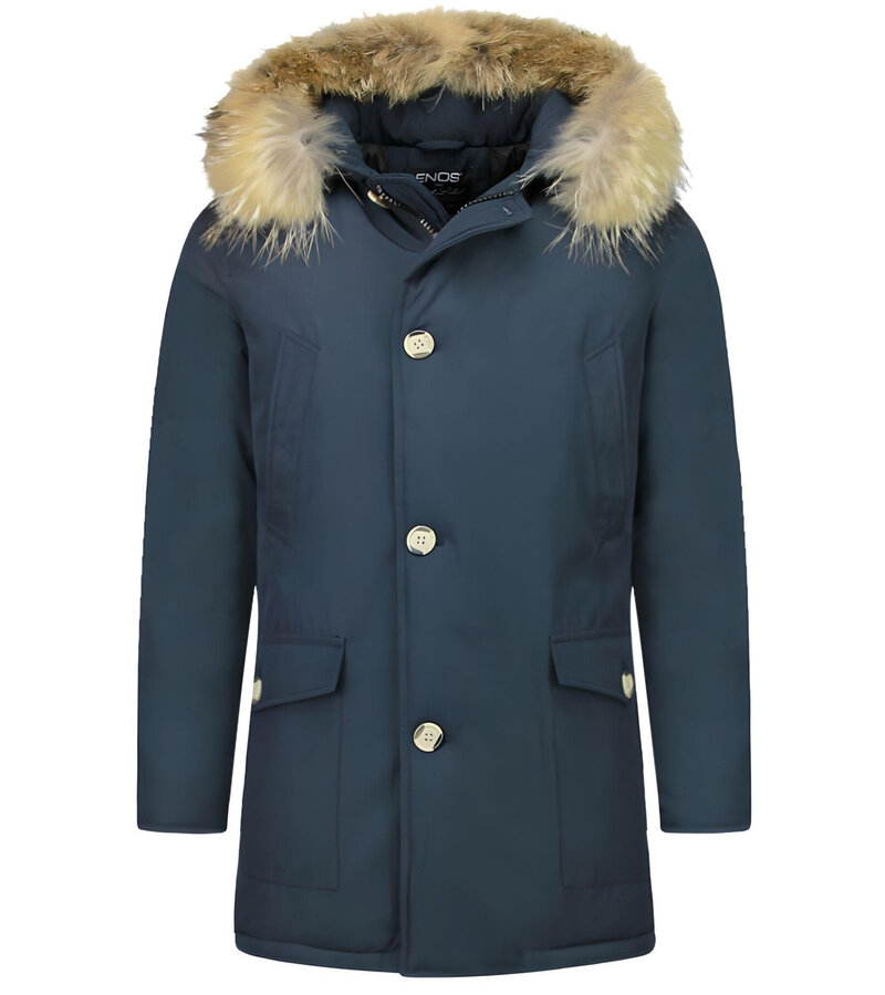 Enos Vinterjacka Herr -  Parkas Herr med Pälskrage - Jacka Herr - PI-7003B - Blå