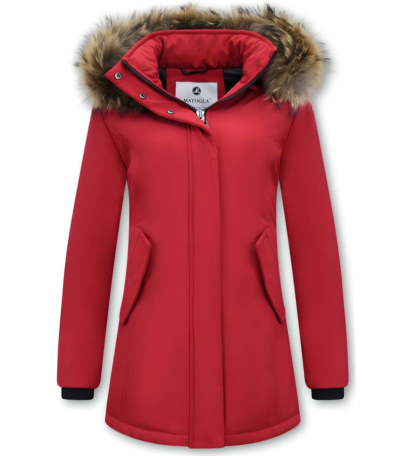 Matogla Parka Damer - Fuskpälskrage - Slim Fit - Röd