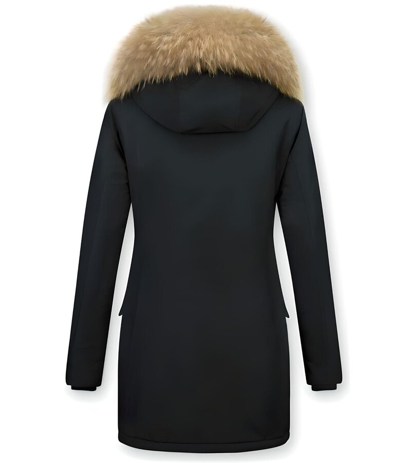 Gentile Bellini Vinterjackadam - Dam Lång Quiltad Vinterjacka med huva Svart - LB280PM