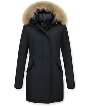 Gentile Bellini Vinterjackadam - Dam Lång Quiltad Vinterjacka med huva Svart - LB280PM