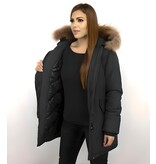 Gentile Bellini Vinterjackadam - Dam Lång Quiltad Vinterjacka med huva Svart - LB280PM