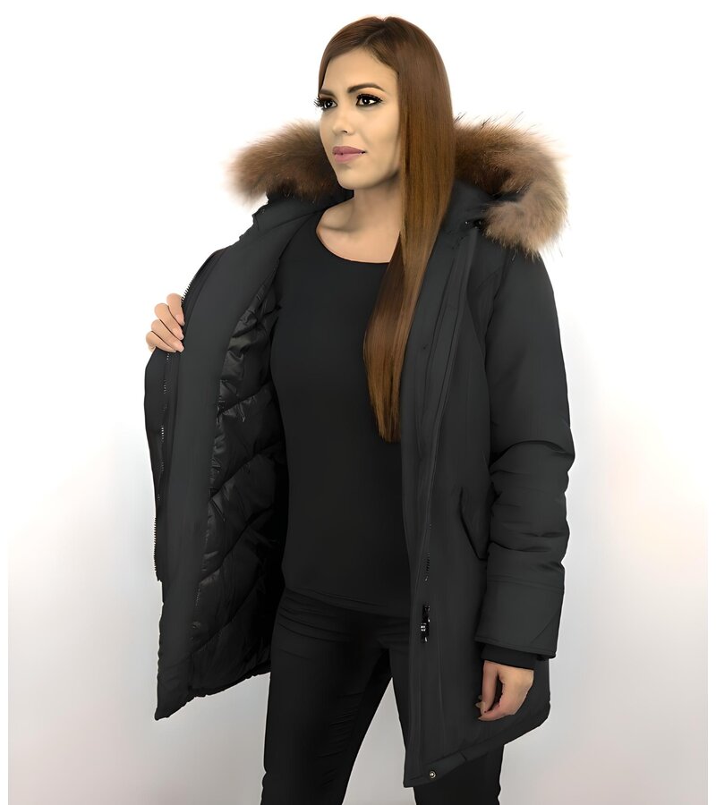 Gentile Bellini Vinterjackadam - Dam Lång Quiltad Vinterjacka med huva Svart - LB280PM