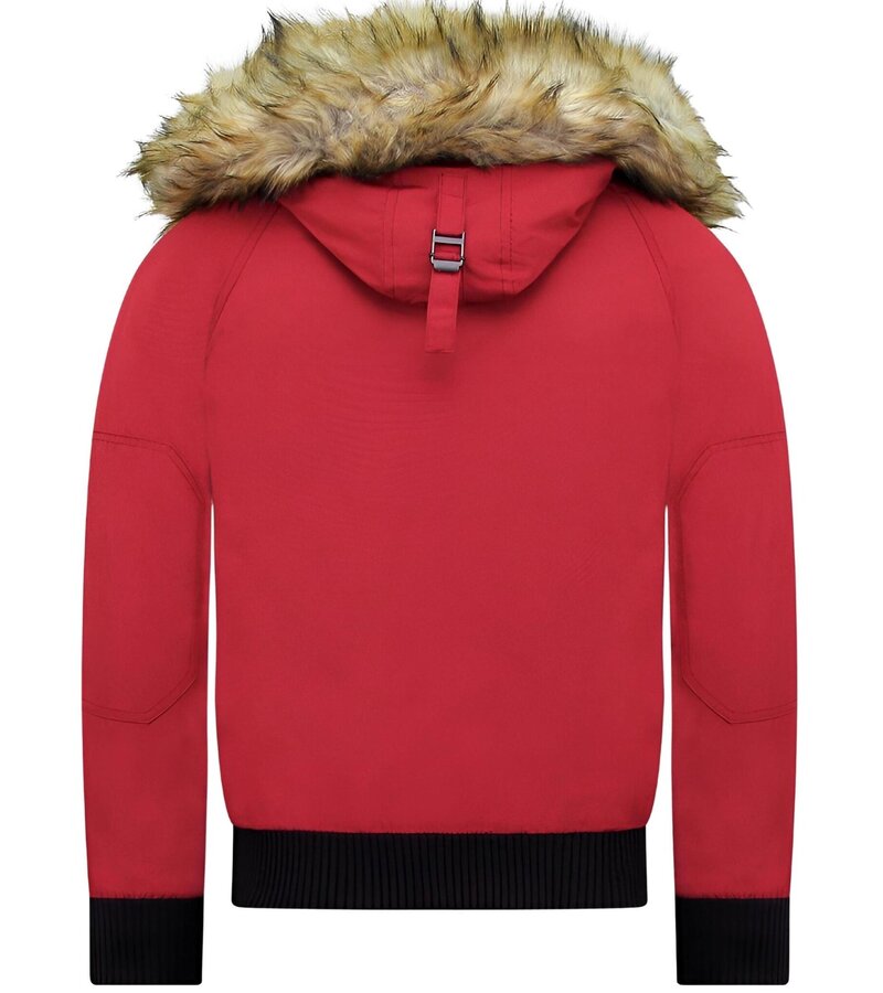 Enos Vinterjacka För Herr Kort - Fuskpälskrage - Röd