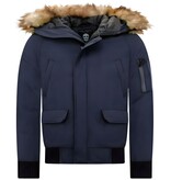 Enos Vinterjacka För Herr Kort - Fuskpälskrage - Blå